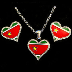 Parure coeur drapeau de la Guadeloupe strassée
