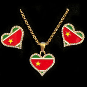 Parure coeur drapeau de la Guadeloupe strassée